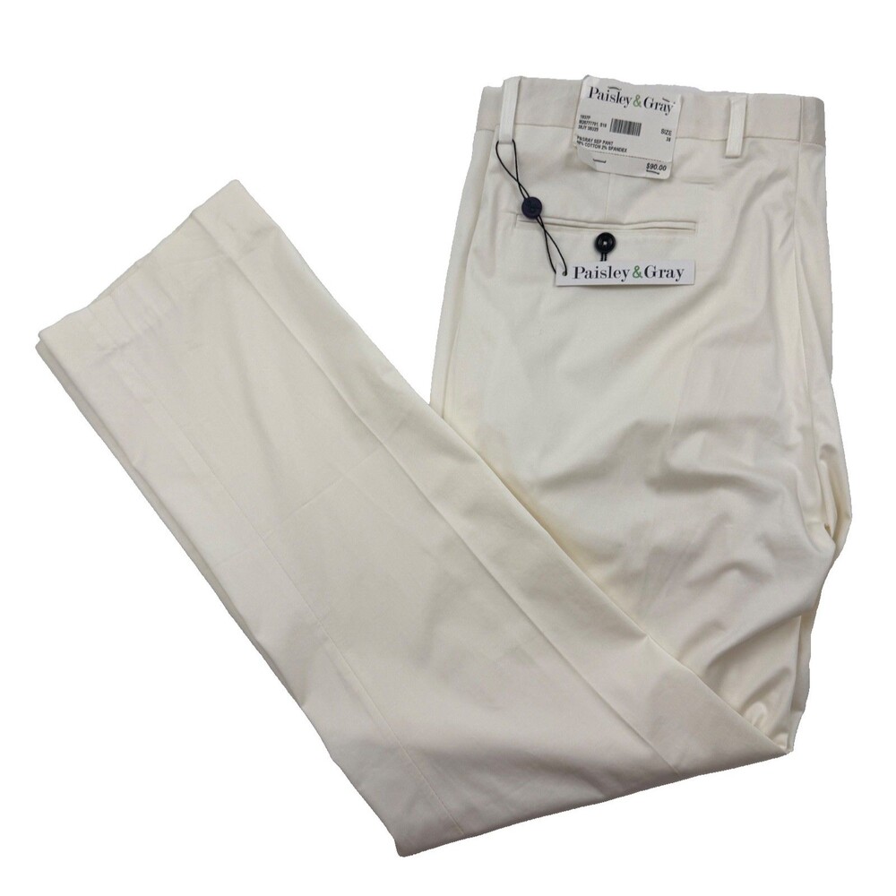 $90 NEW PAISLEY & GRAY Mens 38x32 White Soft Slim Fit Khaki/Chino Pants